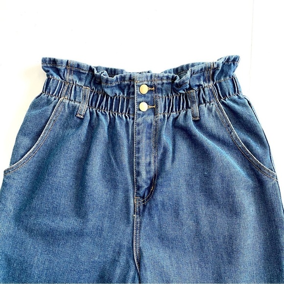 FOREVER 21 Contemporary Blue Denim Mom Jeans Large Cuffed Paperbag-Waist - Picture 5 of 15